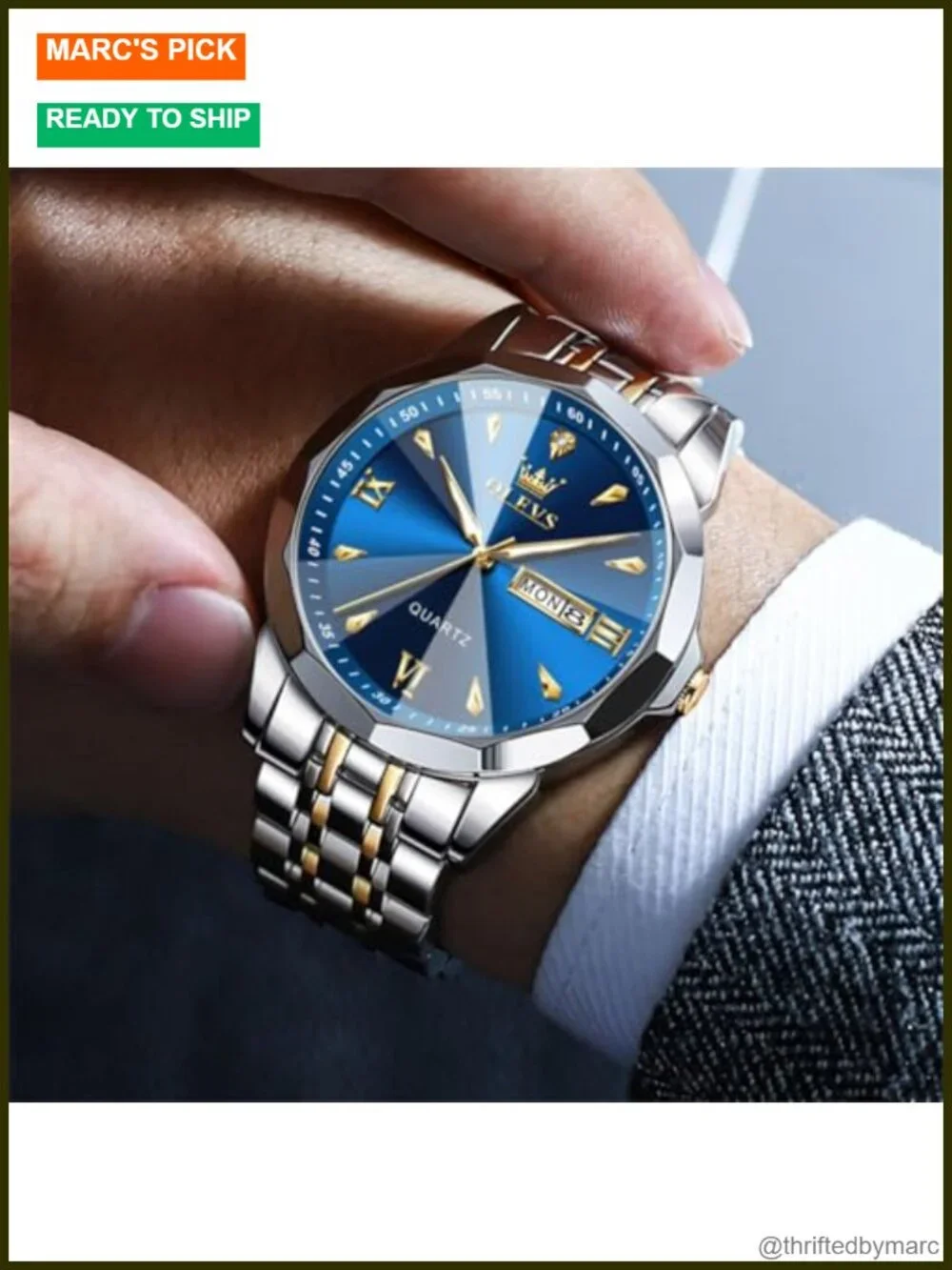 Men's Stainless Steel Chronograph Big Face Analog Quartz Watch Date Diamond